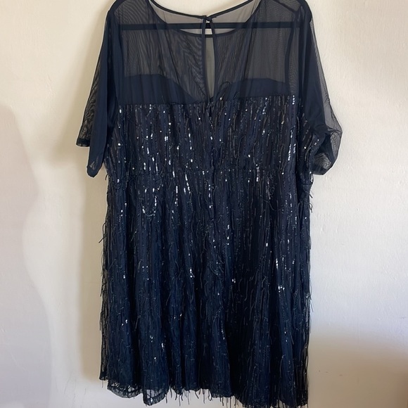 Torrid size 26 ILLUSION SLEEVE SKATER DRESS SEQUIN FRINGE BLACK - Picture 11 of 11
